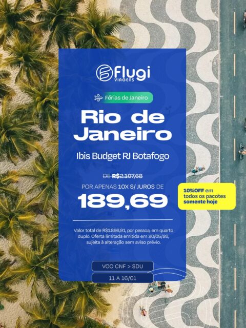 Você foi convocado(a) para viagens incríveis em Janeiro. 🇧🇷
Aproveite nossas opções de pacotes promocionais com pagamento facilitado em até 10x nos cartões de crédito.
Não fique só no banco de reserva: os pacotes podem esgotar a qualquer momento. Então, bora entrar em campo e viajar bonito em Janeiro por cidades incríveis do Brasil. ⚽
Chama a gente no WhatsApp! #VaiDeFlugi